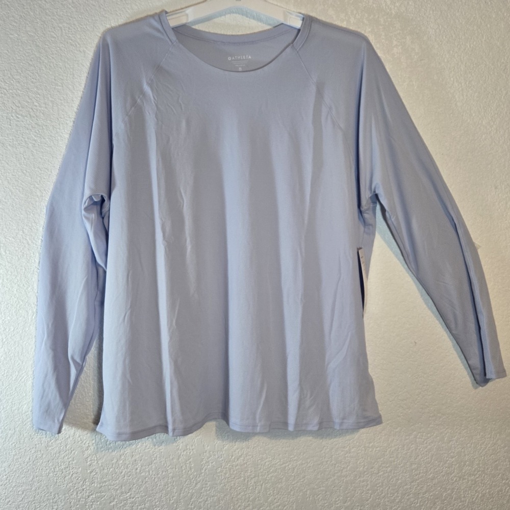 Athleta Grid Knit‎ Top Womens XL Blue Long Sleeve Athletic Workout Shirt NWT